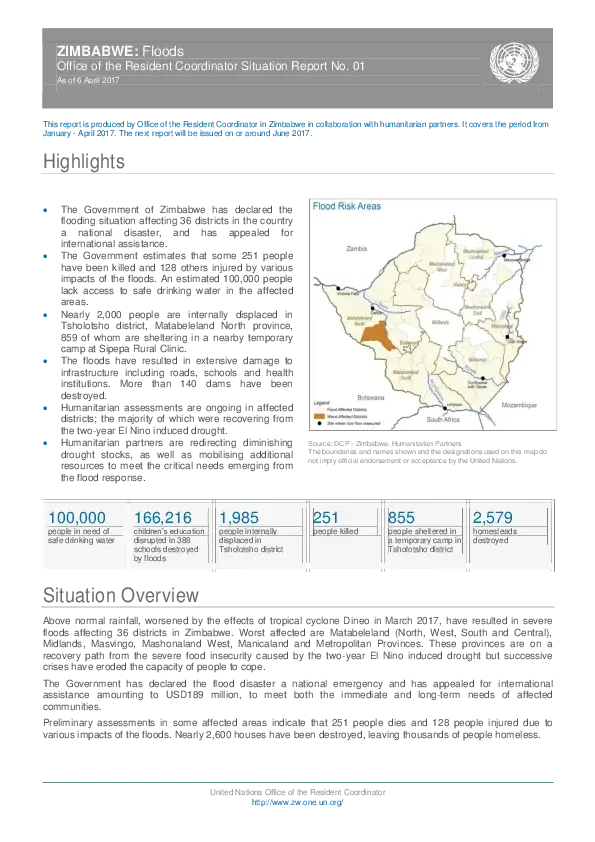 Zimbabwe Floods Situation Report 01